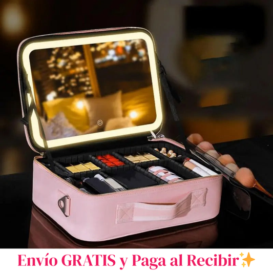 Organiza, protege y luce radiante ✨ COSMETIQUERA CON ESPEJO LED