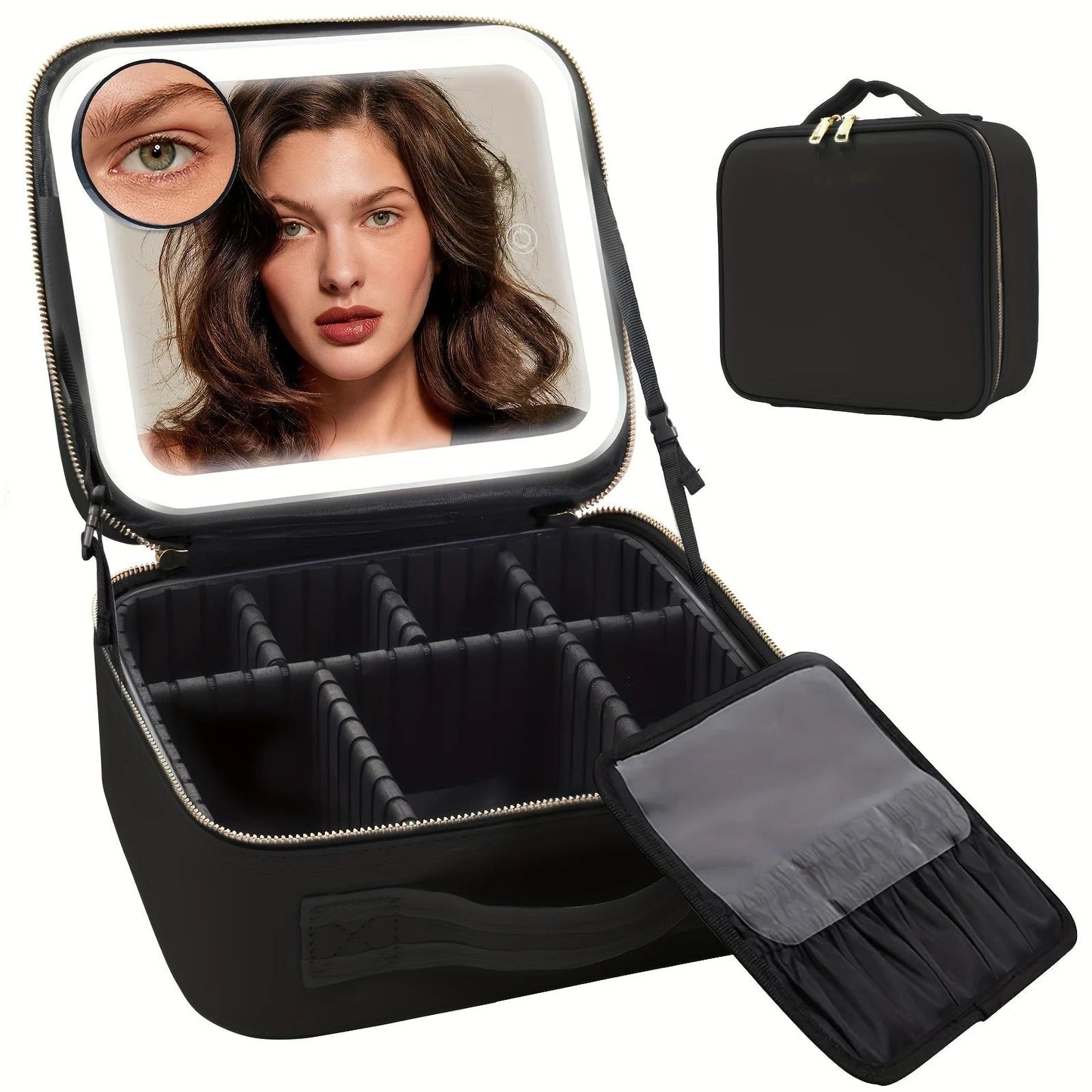 Organiza, protege y luce radiante ✨ COSMETIQUERA CON ESPEJO LED