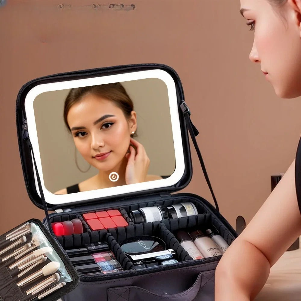 Organiza, protege y luce radiante ✨ COSMETIQUERA CON ESPEJO LED